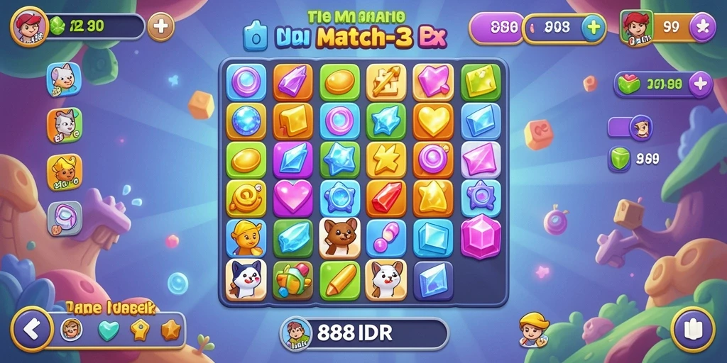 Tampilan gameplay seru Match-3 di 888IDR.