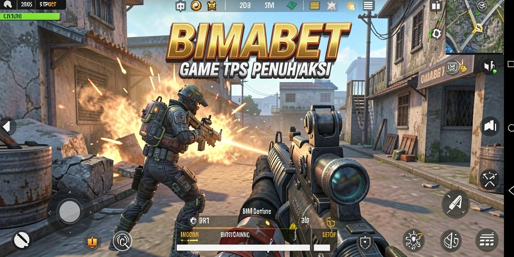 Screenshot gameplay BIMABET menampilkan aksi seru dalam pertempuran TPS.