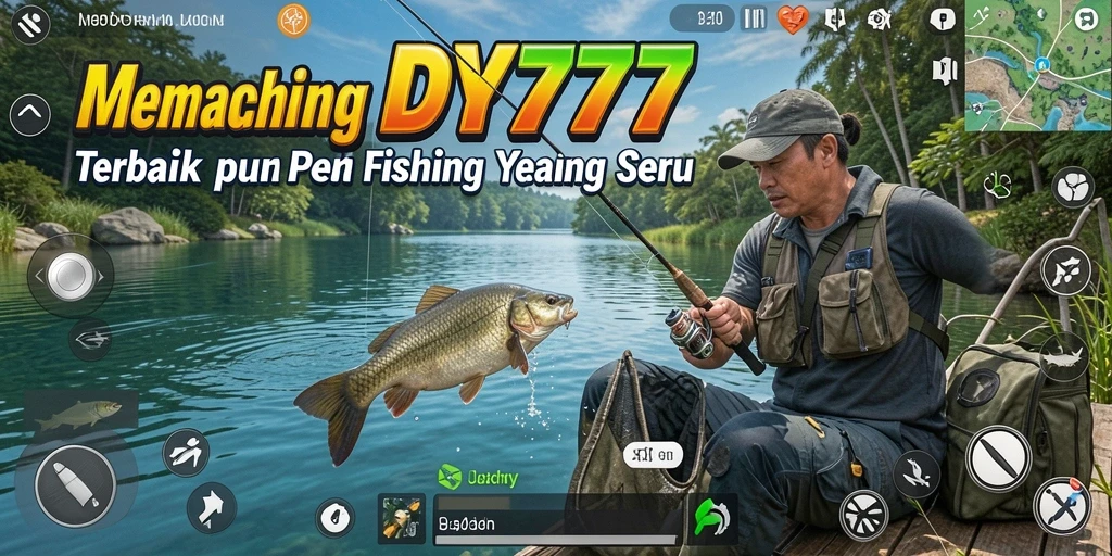Tampilan gameplay DY777 yang penuh warna dan menarik saat memancing.