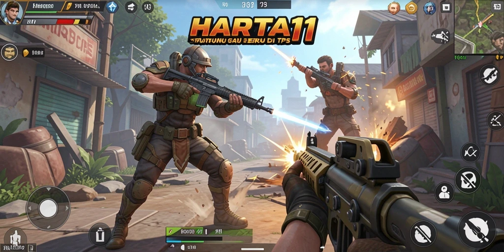 Screenshot HARTA11 menunjukkan aksi intens dalam pertempuran TPS.