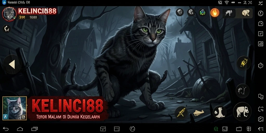 Screenshot KELINCI88 menampilkan suasana mencekam dengan makhluk gelap.