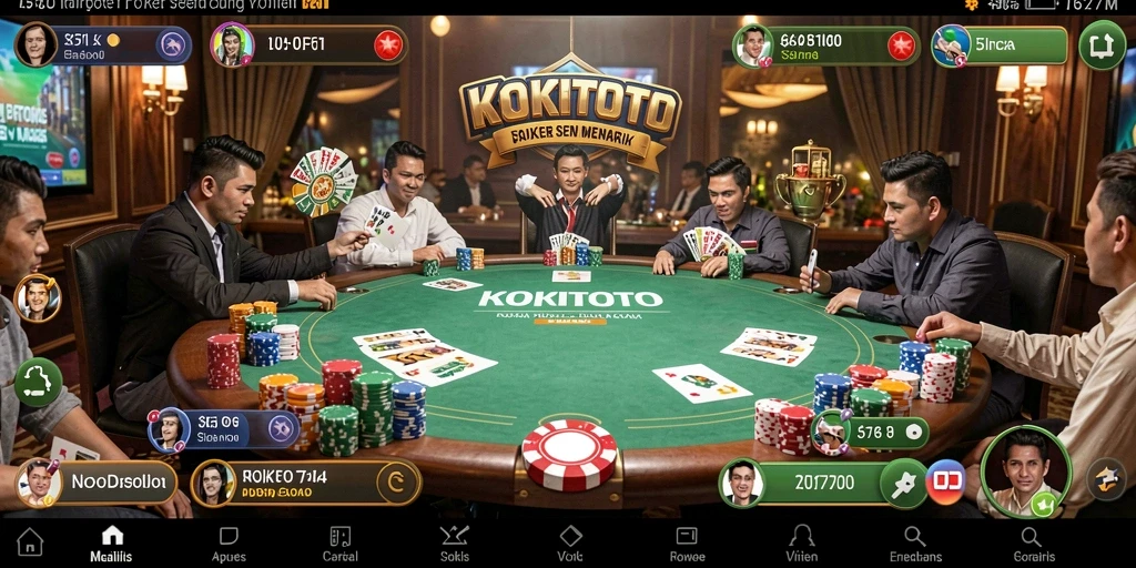 Tampilan gameplay KOKITOTO dengan suasana poker yang mendebarkan.