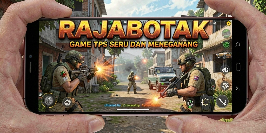 Tangkapan layar utama RAJABOTAK menampilkan aksi seru dalam permainan TPS.
