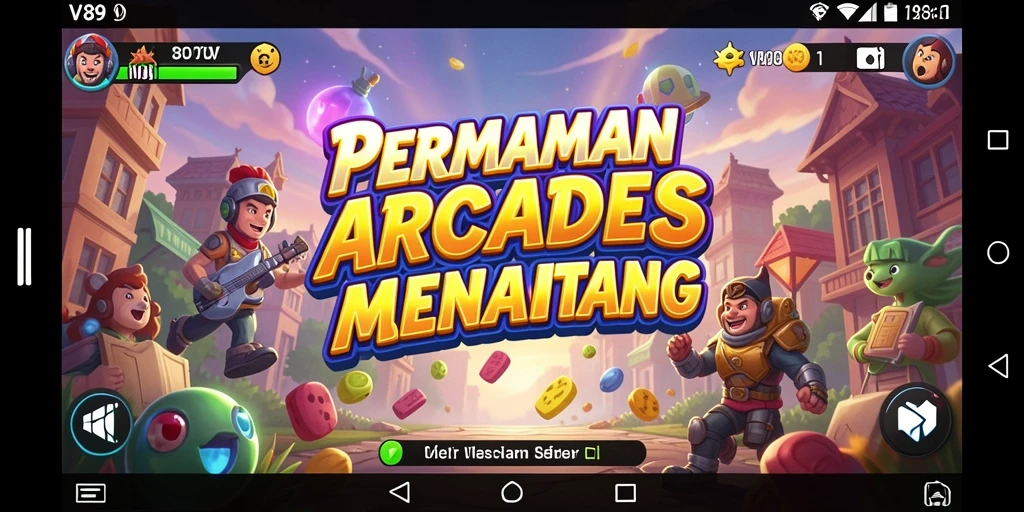 Tampilan gameplay V89 yang dinamis dan penuh warna.