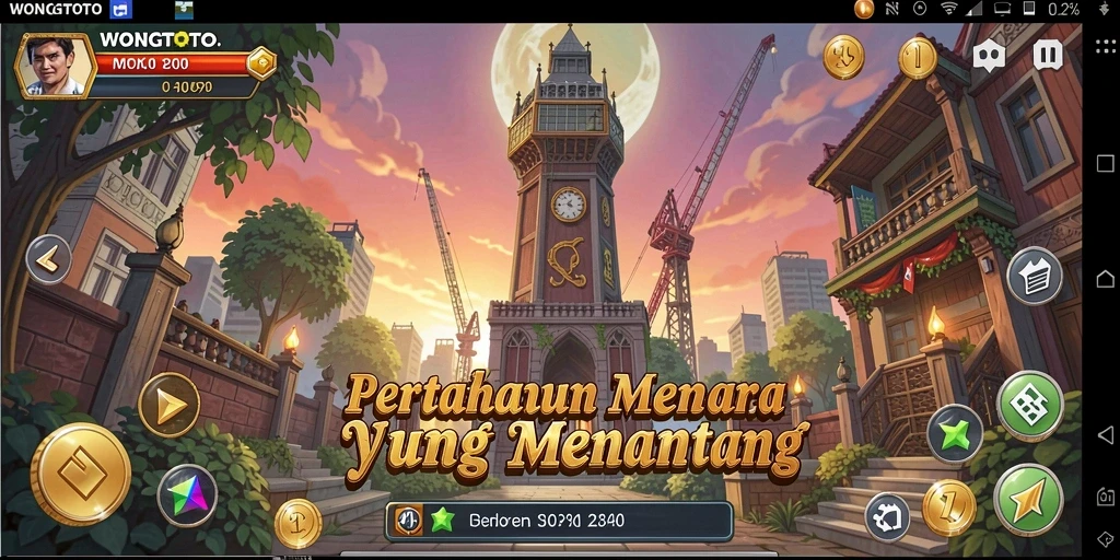 Screenshot WONGTOTO menunjukkan aksi pertahanan menara yang seru.
